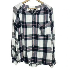 Time and Tru Maternity Blue and Pink Plaid Ruffle Button Down | Size Large